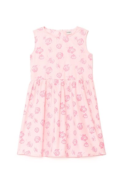 LC Waikiki فستان بناتي منقوش بالزهور برقبة دائرية