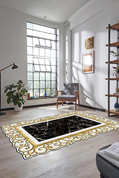 EY HOME Ψηφιακό χαλί με τύπωμα με αντιολισθητική βάση, πλενόμενο με μαρμάρινο σχέδιο, περιτριγυρισμένο με λέιζερ