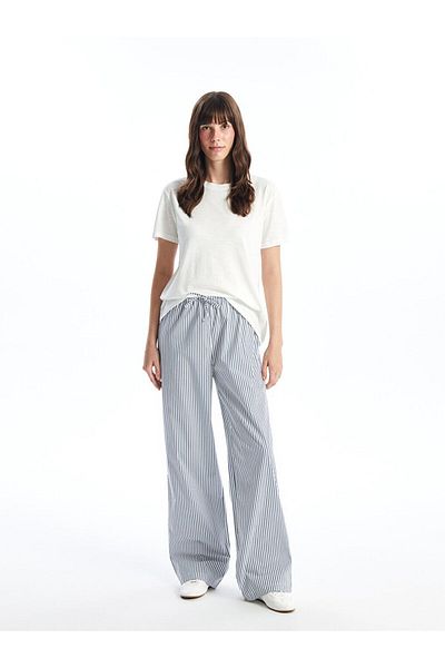 LC Waikiki Pantaloni de damă cu dungi cu picioare largi și talie elastică