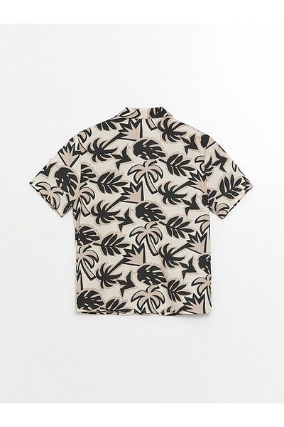 LC Waikiki Lcw Baby Ecru Resort Lapel Short Sleeve Printed Baby Boy Shirt