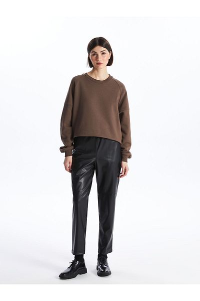 LC Waikiki Straight Leather Look Women's Trousers with Elastic Waist