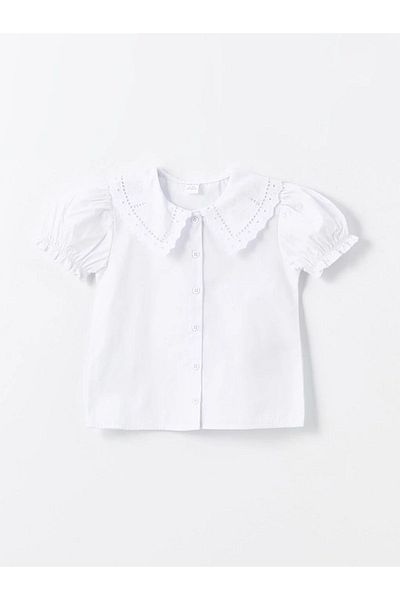 LC Waikiki LCW Baby - Košile s krátkým rukávem pro miminko s vyšívaným límečkem pro holčičku