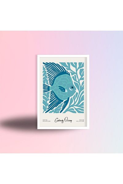 GAAGART Masă MDF cu un singur cadru laminat din lemn Blue Angelfish