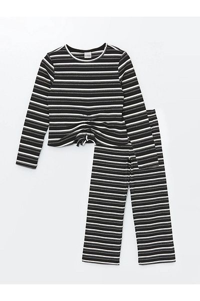 LC Waikiki Lcw Crew Neck Striped Girl's T-Shirt and Pants