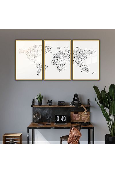 GAAGART Set of 3 Metal Framed Glass Painting Set Pointed World Map