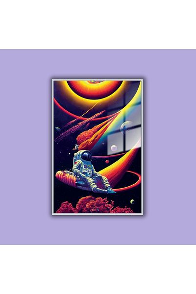 GAAGART Masă din sticlă temperată cu cadru metalic Culoare neon Space Space Astronaut