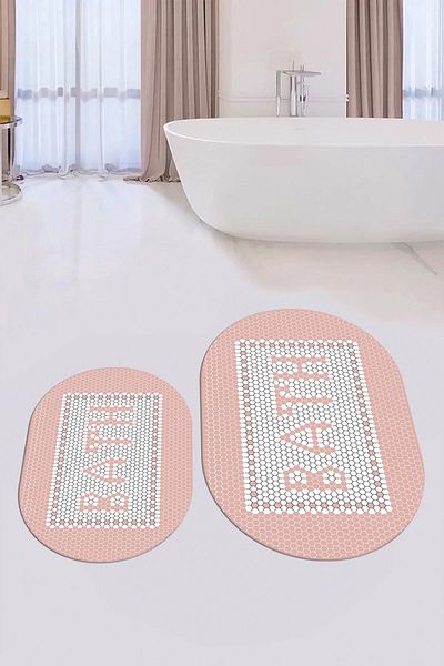 EY HOME Ψηφιακό τυπωμένο μωσαϊκό μοτίβο μπάνιου γραπτό διπλό οβάλ σετ τουαλέτας μπάνιου, OKLZT-7-PINK,