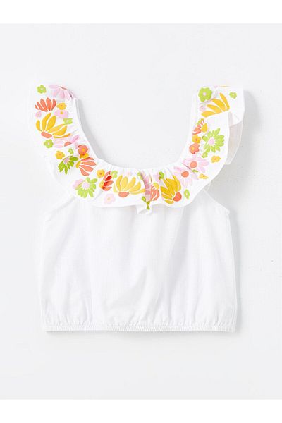 LC Waikiki Blumengemusterte Crop-Bluse mit U-Boot-Ausschnitt für Mädchen