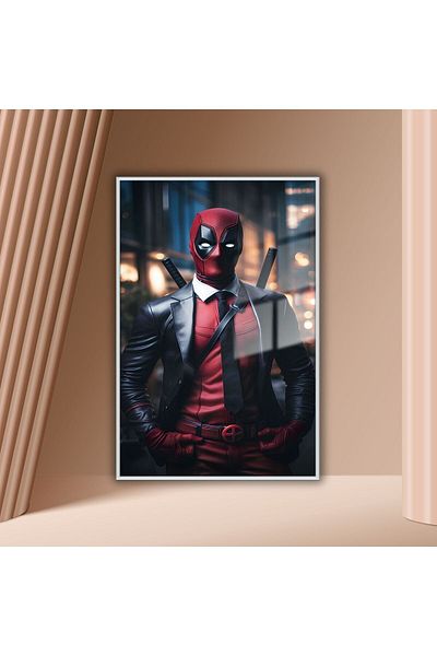 GAAGART Portretul lui Deadpool, personaj de film, pe masă din sticlă cu cadru metalic