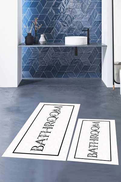 EY HOME Set de scaune de toaletă pentru baie, lavabil, imprimat, lavabil, cu scris, KLOZET-6-WHITE,
