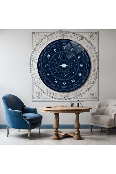GAAGART Yuvarlak Temperli Gerçek Cam Tablo Astroloji Yıldız Haritası