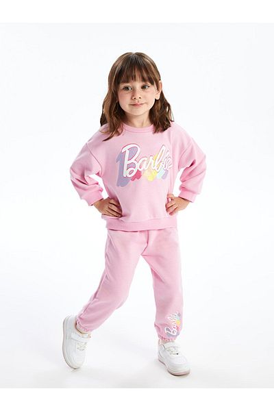 LC Waikiki Crew Neck Barbie Printed Baby Girl Sweatshirt and Leggings - Set of 2