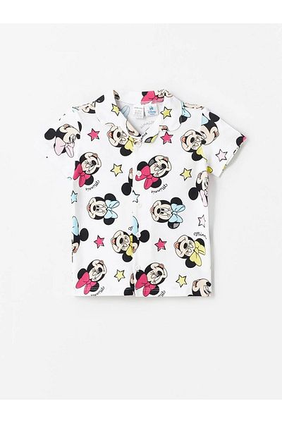 LC Waikiki LCW baby Polo Collar Short Sleeve Minnie Mouse Printed Baby Girl Pajamas Set