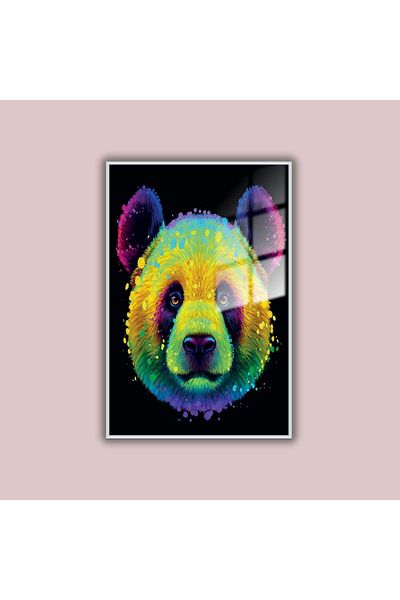 GAAGART Masă din sticlă temperată cu cadru metalic Panda colorată neon