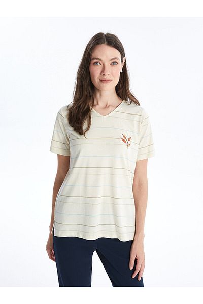 LC Waikiki LCW Damen Bluse - Rundhals, Gestreift, Kurzarm