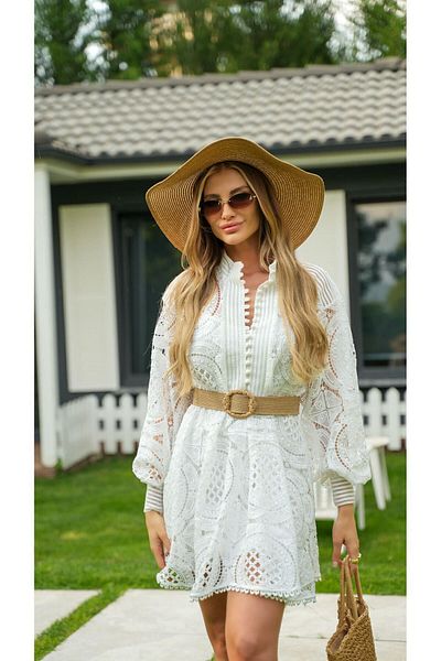 ByRanaBuyuk Dentelle Royale Blanc