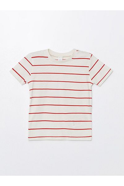 LC Waikiki T-shirt i spodenki w paski z okrągłym dekoltem dla chłopca – zestaw 2 szt