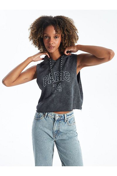 LC Waikiki Women's Crop - Hooded and Printed
