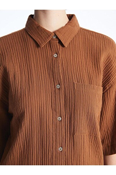 LC Waikiki LCW Vision Flat κοντομάνικο Oversize Muslin γυναικείο πουκάμισο