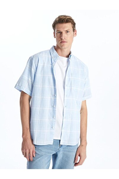 LC Waikiki Κλασικό κανονικό κοντομάνικο καρό ανδρικό πουκάμισο Dobby