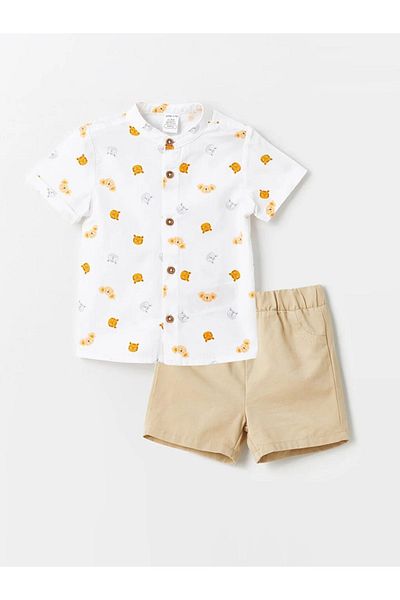 LC Waikiki LCW baby Hakim Collar Printed Baby Boy Shirt and Shorts 2-Piece Set