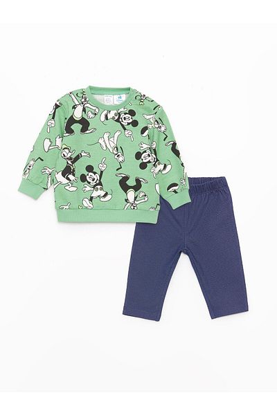 LC Waikiki Crew Neck Mickey Mouse Printed Baby Boy T-Shirt and Sweatpants Set of 2