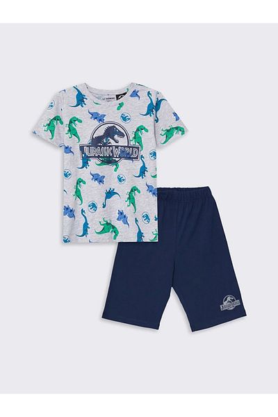 LC Waikiki LCW Kids - Boy's Pajamas Set with Shorts, Jurassic World Print, Crew Neck