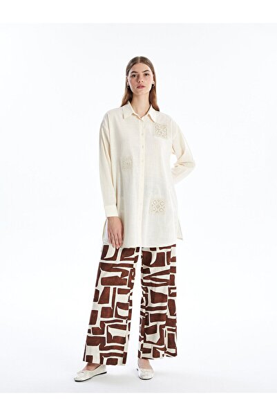 LC Waikiki Dámská tunika s plátěným vzhledem Oversize - LCW Crochet Detailed