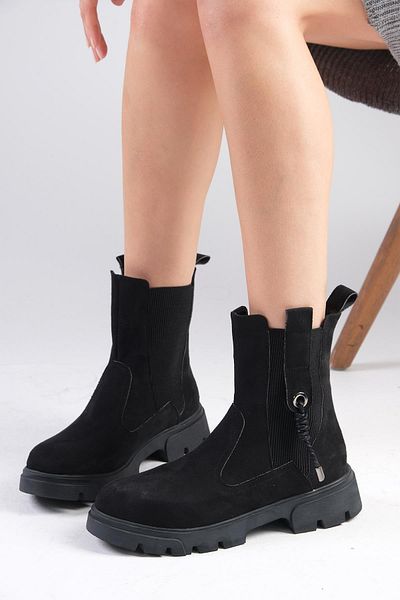 Mio Gusto Hera Black Elastic Thick Soled Women's Boots
