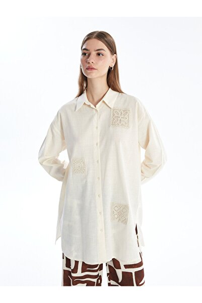 LC Waikiki Dámská tunika s plátěným vzhledem Oversize - LCW Crochet Detailed