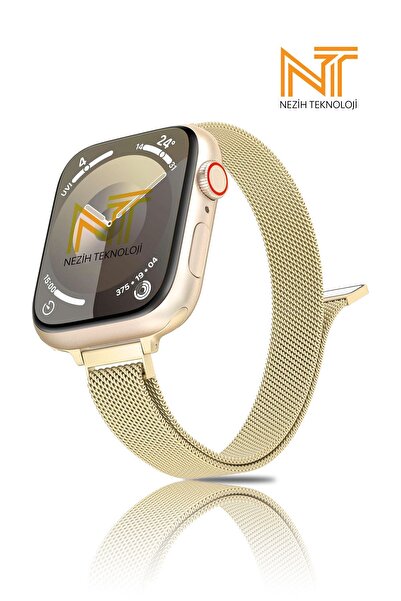 Nezih Case Watch 2/3/4/5/6/7/8/9/se/ultra/ultra 2 44/45/49mm Ve Seri 10 46mm Uyumlu Hasır Metal Kordon
