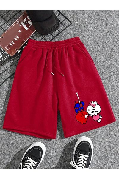 1blood SpiderMan Red & Hello Kitty Detailed Shorts
