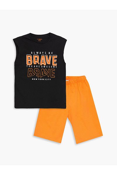LC Waikiki Boy's Pajama Set with Shorts - Crew Neck, Printed