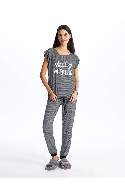 LC Waikiki Lcw Dream Crew Neck Striped Short Sleeve Women's Pajamas Set