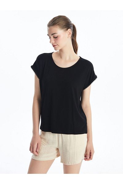 LC Waikiki Women's Pajama Top - Crew Neck, Solid, Short Sleeve