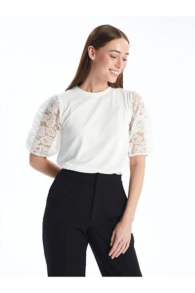 LC Waikiki LCWAIKIKI - Klassische Damenbluse mit Rundhalsausschnitt und kurzen Ärmeln