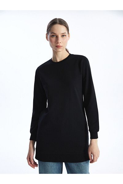 LC Waikiki Women's Sweatshirt Tunic - Crew Neck, Solid Long Sleeve