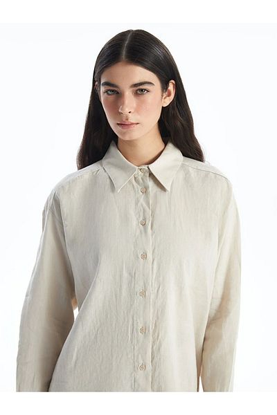 LC Waikiki Γυναικείο λινό πουκάμισο LCW Modest - Απλό κόψιμο