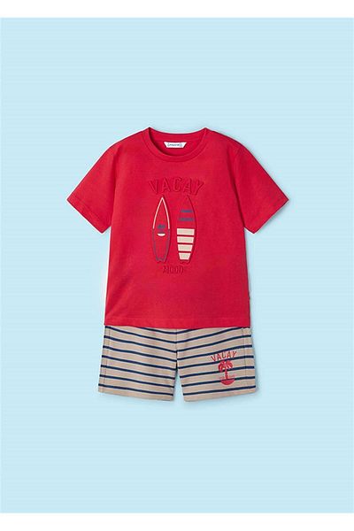 MAYORAL Tricou cu dungi pentru băieți, pantaloni scurți, set de două piese, roșu 3607
