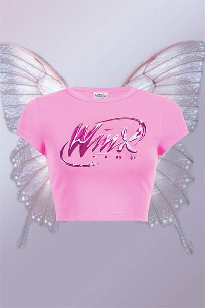 1blood Pink Winx Club Crop Casual Club Streetwear