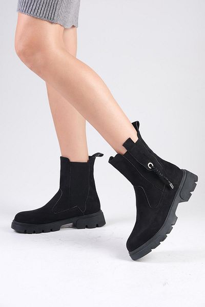 Mio Gusto Hera Black Elastic Thick Soled Women's Boots