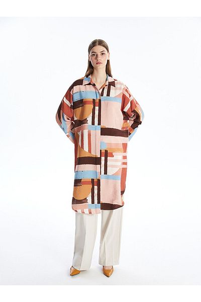 LC Waikiki Gemusterte Oversize-Damenhemd-Tunika