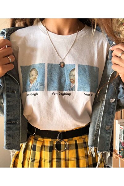 1blood Van Gogh bela oversize unisex majica - sa printom