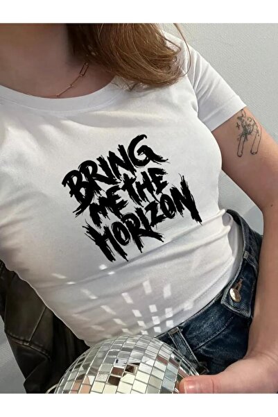 1blood Body crop alb cu mânecă scurtă cu model Bring Me The Horizon