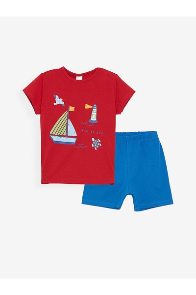 LC Waikiki Baby Boy Pajama Set with Shorts - Crew Neck, Short Sleeve, Printed