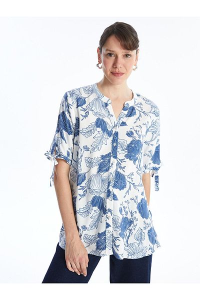 LC Waikiki LCW Gemusterte kurzärmlige Damenbluse mit Misses-Kragen
