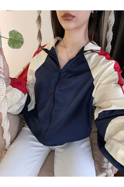 1blood Baggy Cream-Red Parachute College Jacket
