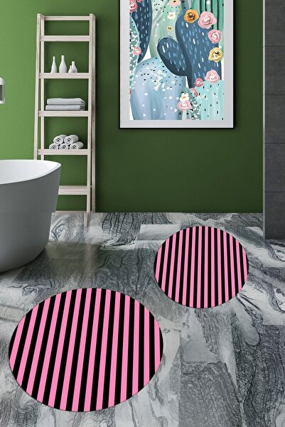 EY HOME Set de toaletă rotund pentru baie, modern, cu dungi, lavabil, anti-al...