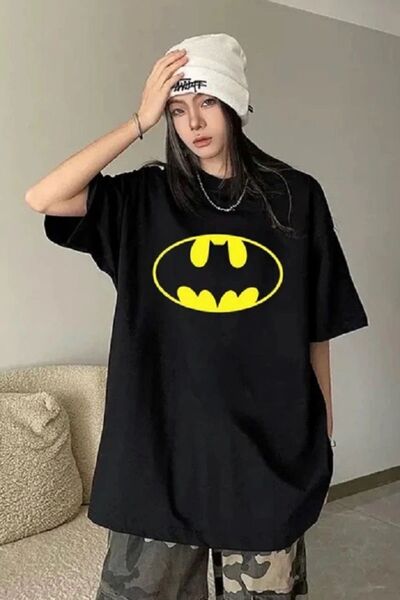 1blood Batman Symbol Detay Siyah Oversize Unisex T-Shirt