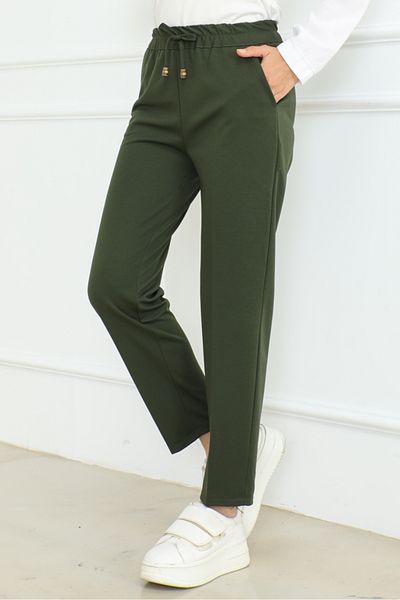 Bestenur Zülal 651 Model Khaki Trousers - Elastic Waist and Pockets